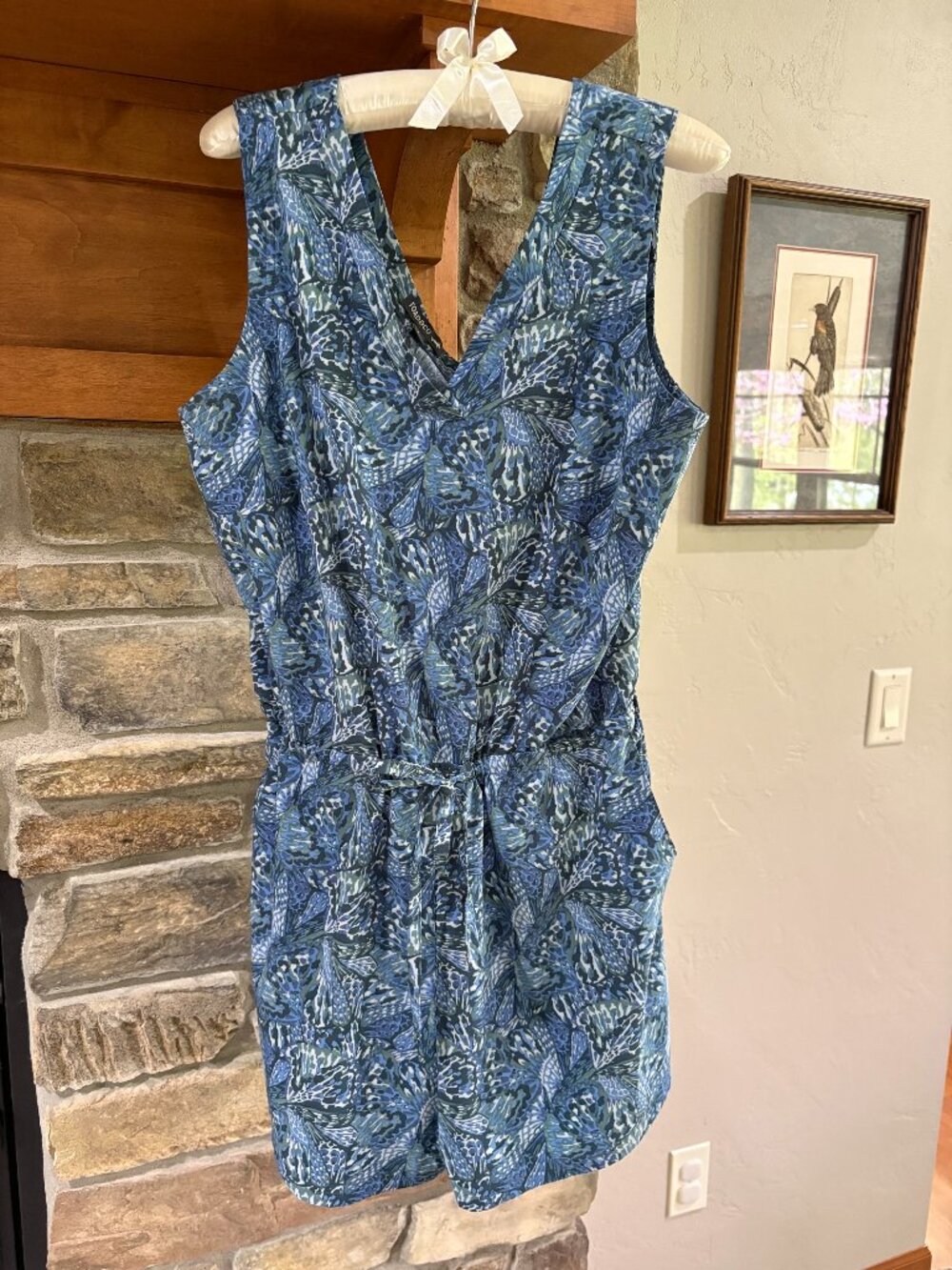 Toad&Co Sunkissed Liv Romper  Blue Butterfly Design V-neck Sleeveless Sz Large